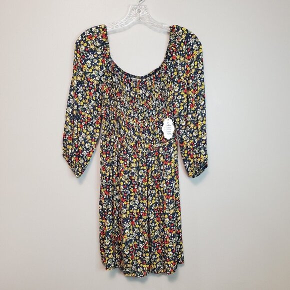 NWT AUW Womens Dress Size M Floral Blue Smocked Puff Sleeve Cottage Ballet Mini - Picture 14 of 14